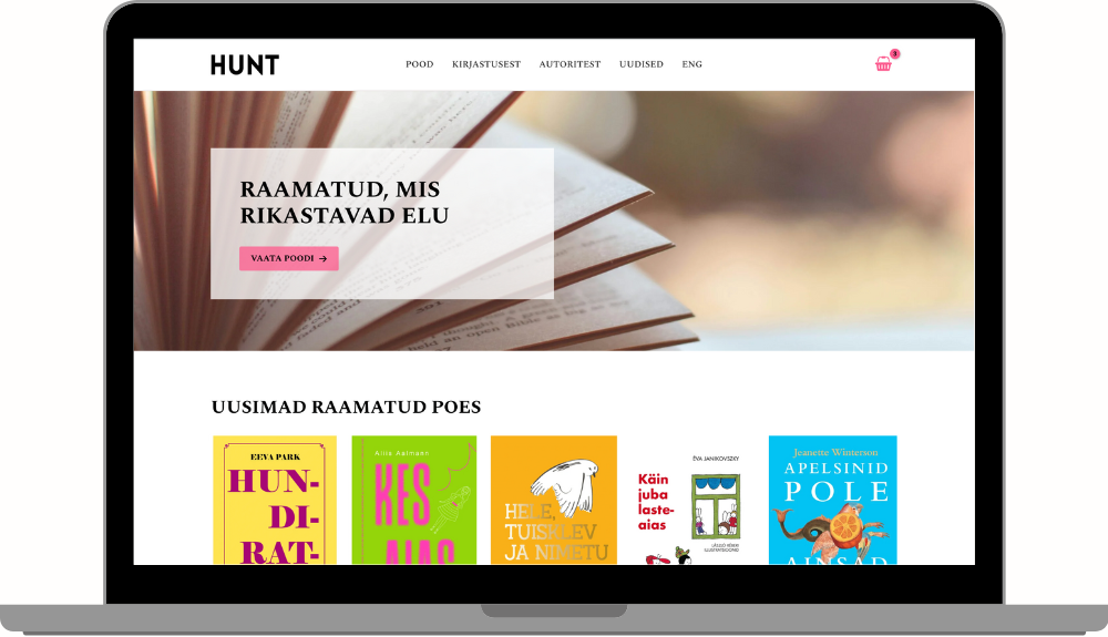 Kirjastus Hunt koduleht laptopis